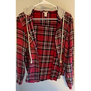 Red button up flannel w/ hood